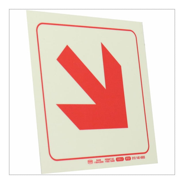 Parrot 190mm Photoluminescent F51 Diagonal Arrow Down And Right Safety Sign SNP19F51