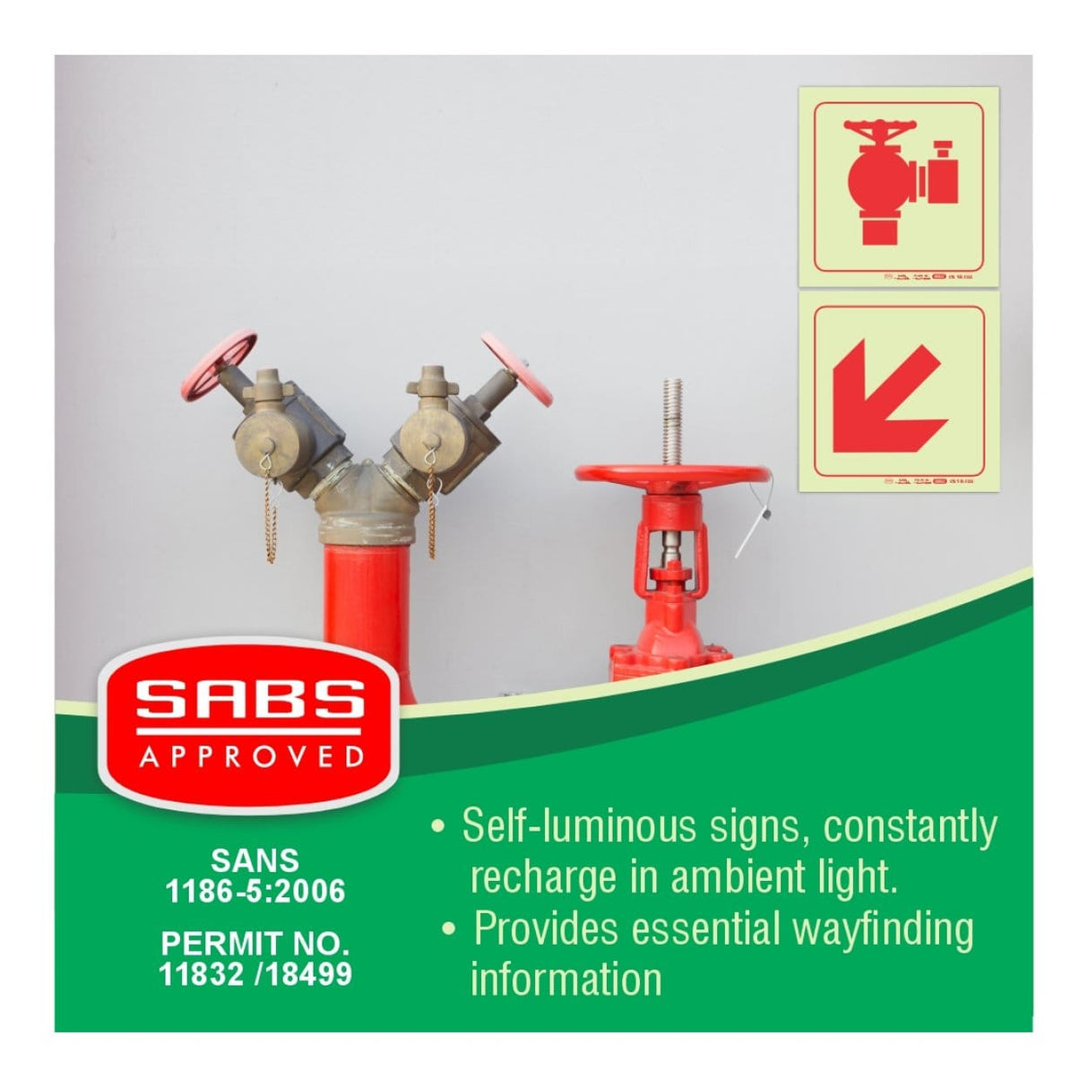 Parrot Photoluminescent 190mm Diagonal Arrow Down And Left Safety Sign-F52 SNP19F52