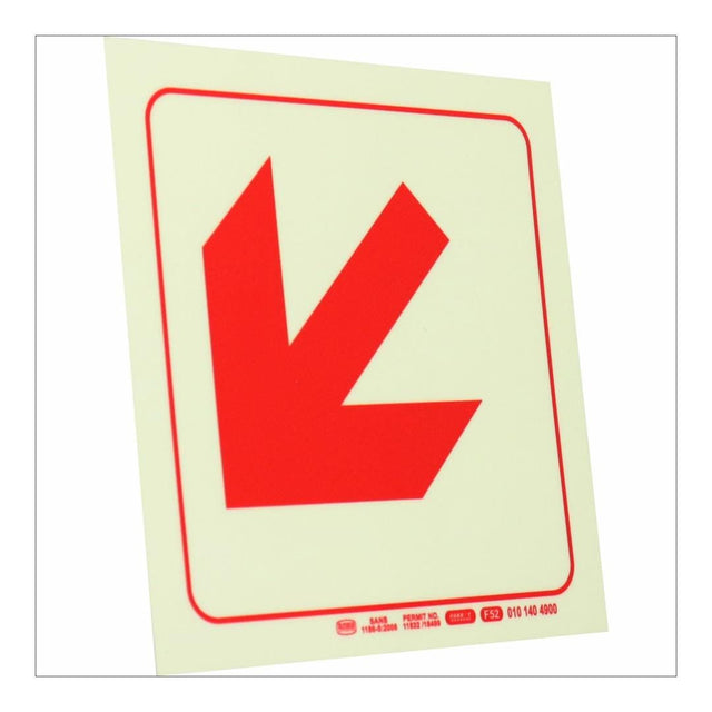 Parrot Photoluminescent 190mm Diagonal Arrow Down And Left Safety Sign-F52 SNP19F52