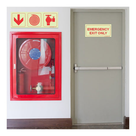 Parrot Photoluminescent 190mm Arrow Down Fire Hose Reel Fire Hydrant Safety Sign-F7 SNP19F7