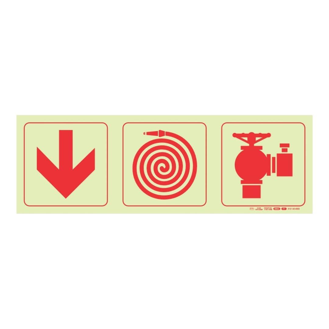 Parrot Photoluminescent 190mm Arrow Down Fire Hose Reel Fire Hydrant Safety Sign-F7 SNP19F7