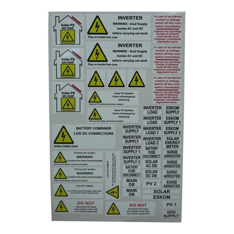 Solarix Hazard and Warning Installation Labels SOLHZINTSTKS