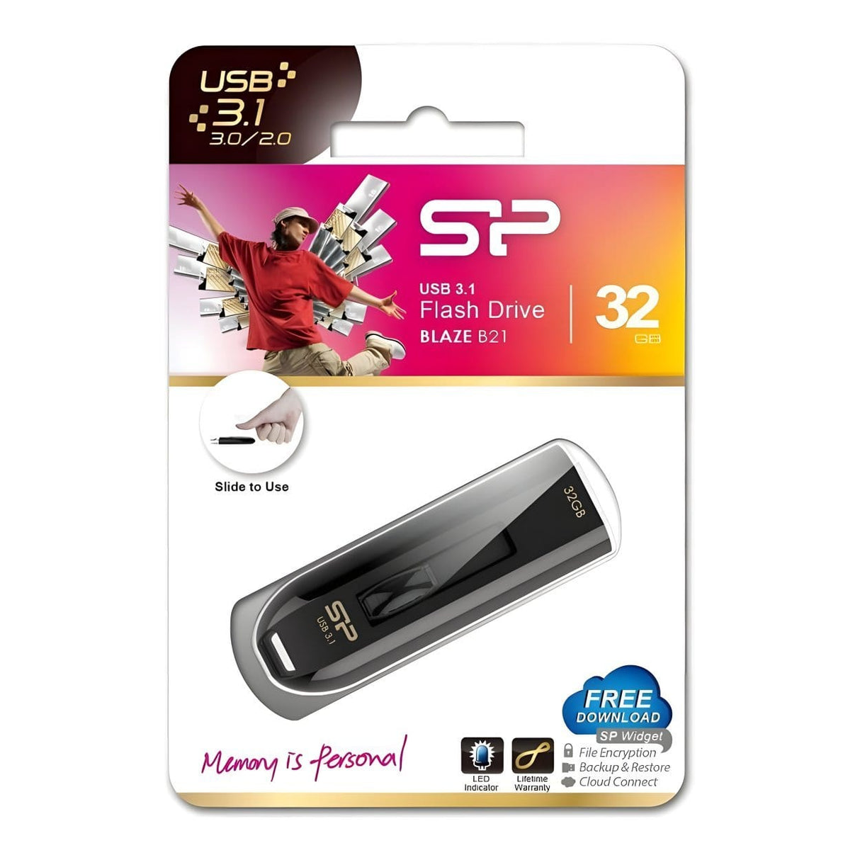 Silicon Power Blaze B21 32GB Black USB Flash Drive SP032GBUF3B21V1K