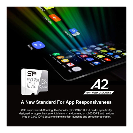 Silicon Power Superior A2 64GB MicroSDXC UHS-I Class 10 Memory Card SP064GBSTXDA2V20SP