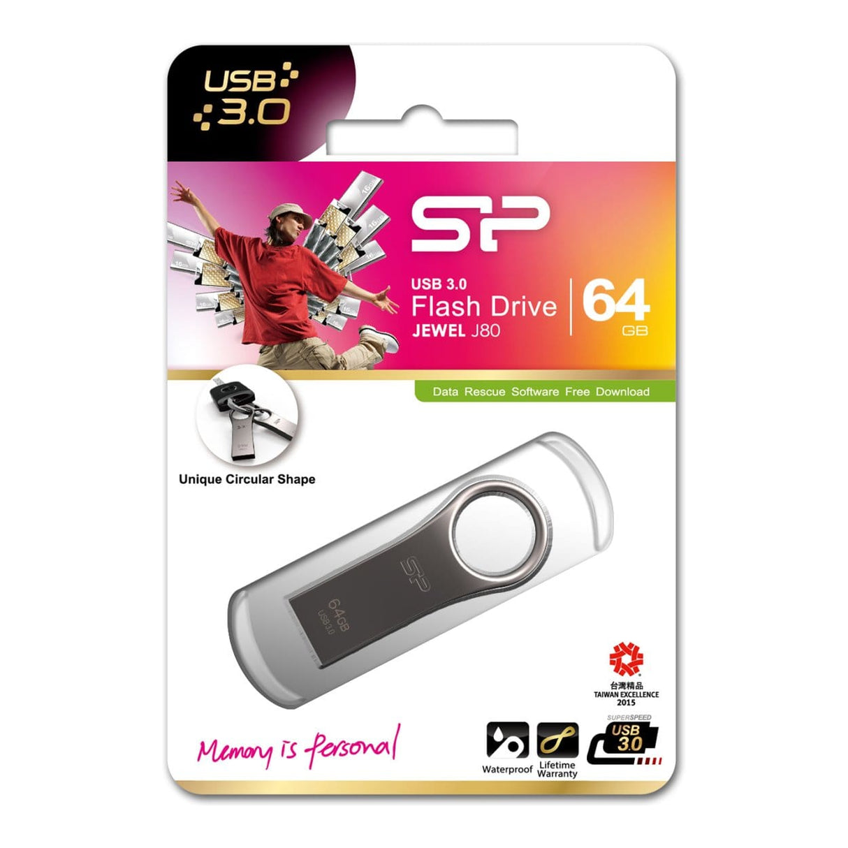 Silicon Power Jewel J80 64GB Titanium USB Flash Drive SP064GBUF3J80V1T