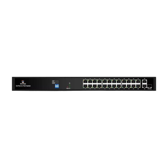 Scoop 24-port 250W 2x Gigabit 1x SFP Fast Ethernet AI PoE Network Switch SPS-24F2GS