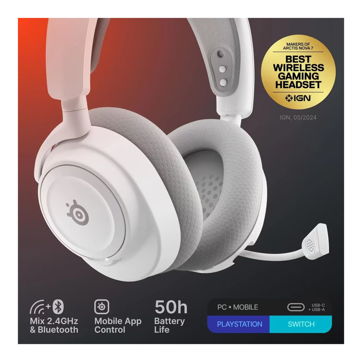 SteelSeries Arctis Nova 7 Gen 2 Wireless Gaming Headset - White SS-61731