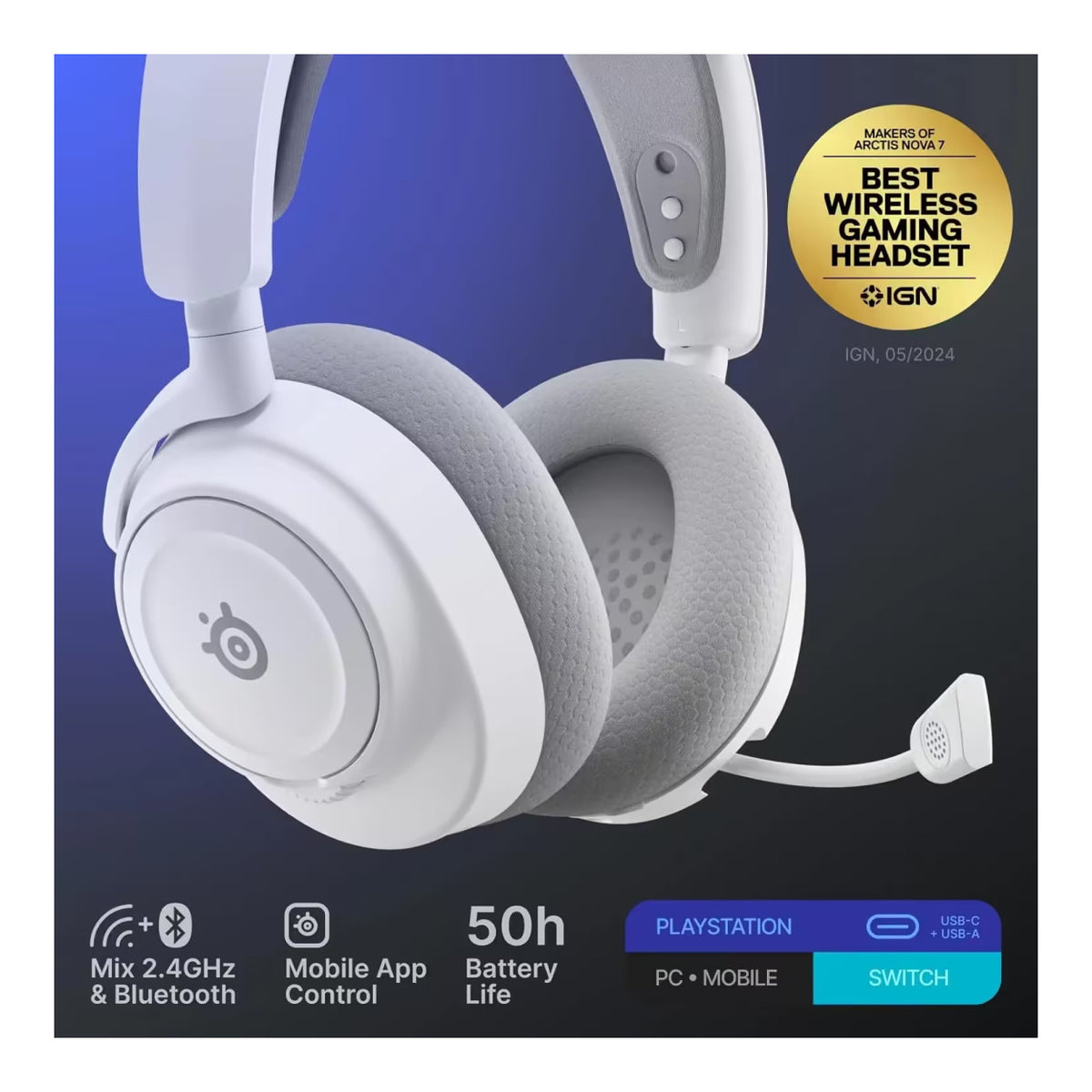 SteelSeries Arctis Nova 7P Gen 2 Wireless Gaming Headset - White SS-61745