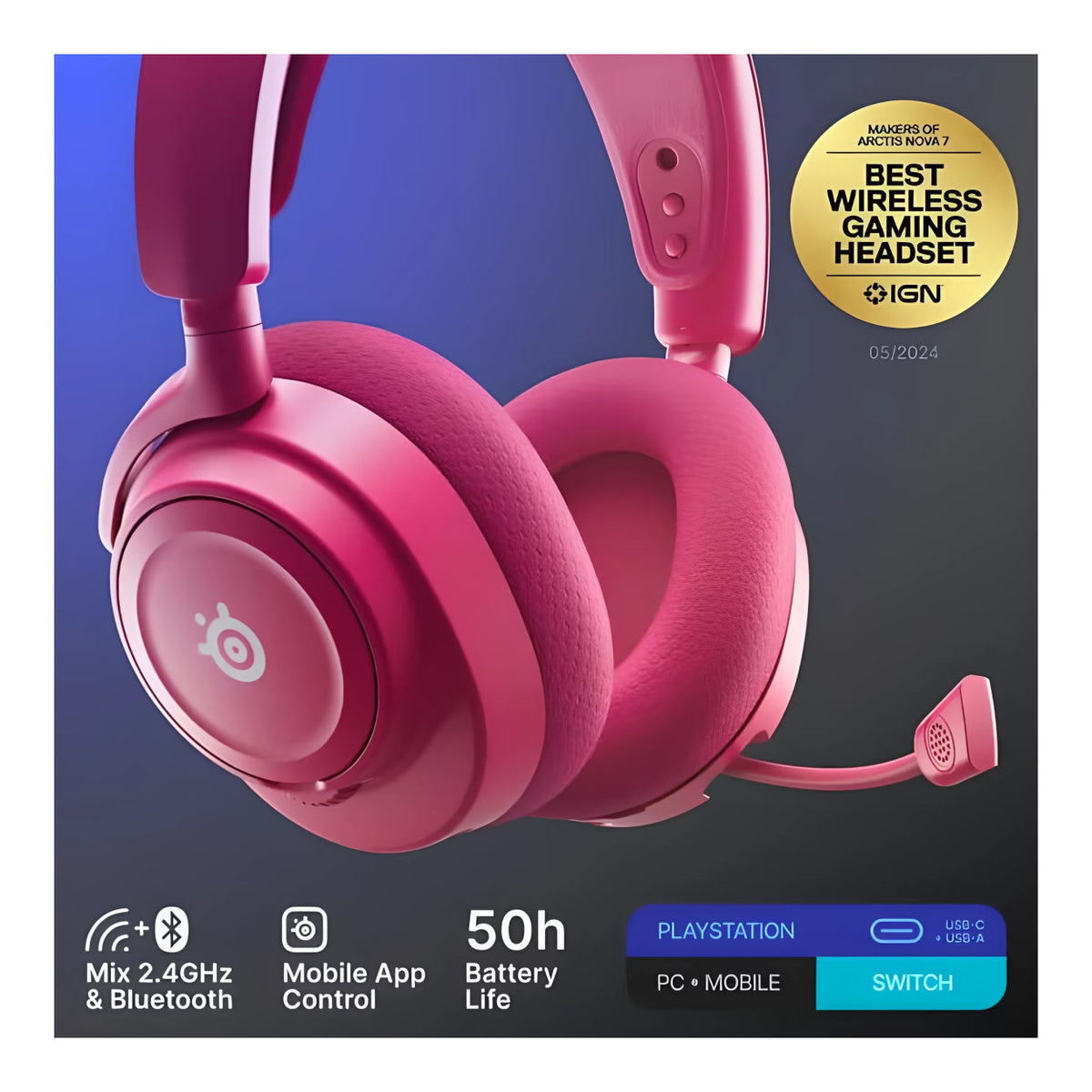 SteelSeries Arctis Nova 7P Gen 2 Wireless Gaming Headset - Magenta SS-61746