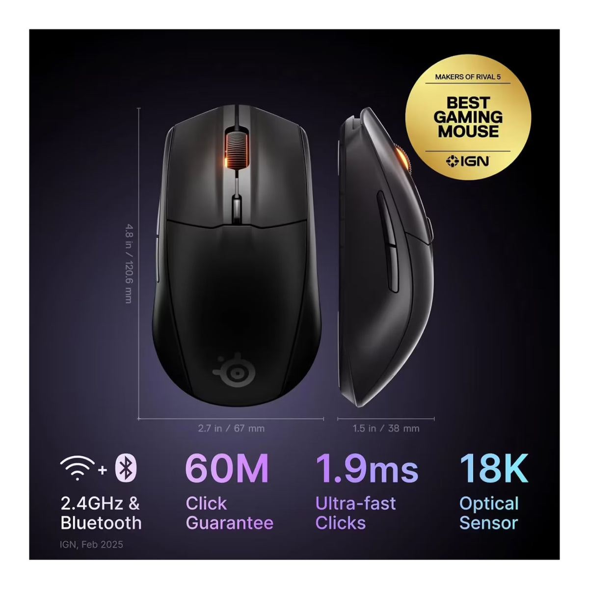 SteelSeries Rival 3 Gen 2 Wireless Gaming Mouse - Black SS-62523