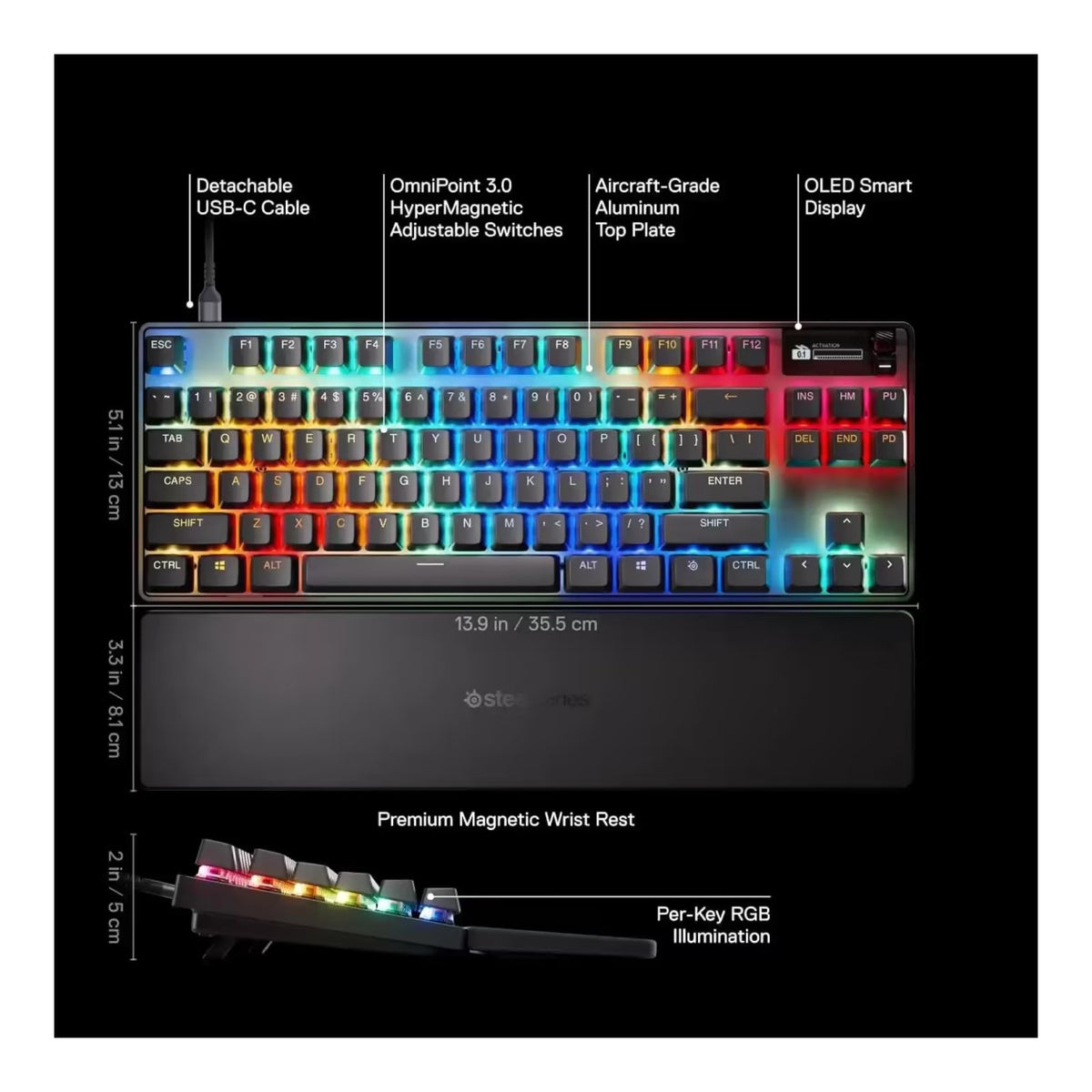 SteelSeries Apex Pro TKL Gen 3 RGB Wired Gaming Keyboard - HyperMagnetic Switches SS-64740