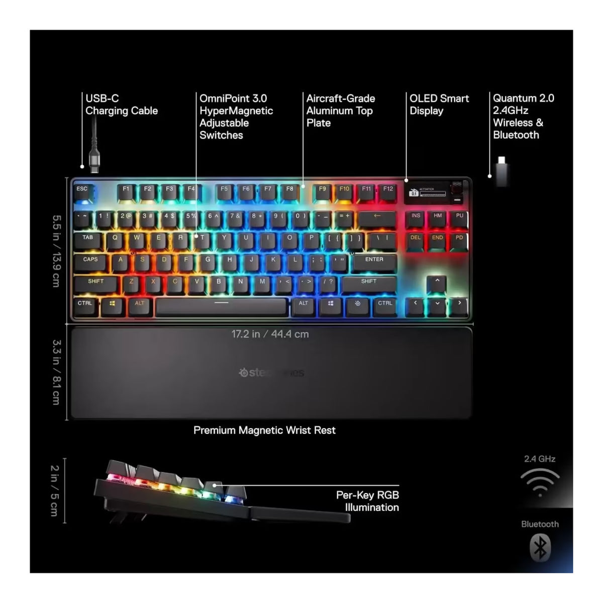 SteelSeries Apex Pro TKL Gen 3 RGB Wireless Gaming Keyboard - HyperMagnetic Switches SS-64871