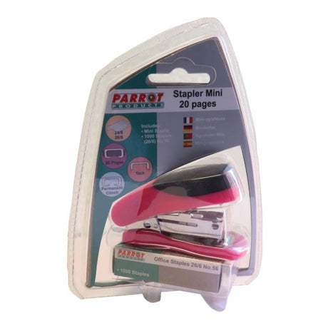 Parrot ST3050P Mini Stapler & Staples (1000x26/6) - Pink
