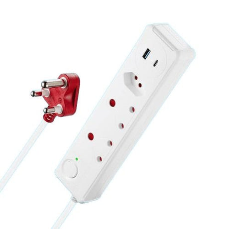 Switched 50cm 3-way Medium Surge Protected Multiplug with 1x Type C + 3.4A USB Ports - White SWD-8501-05-WT