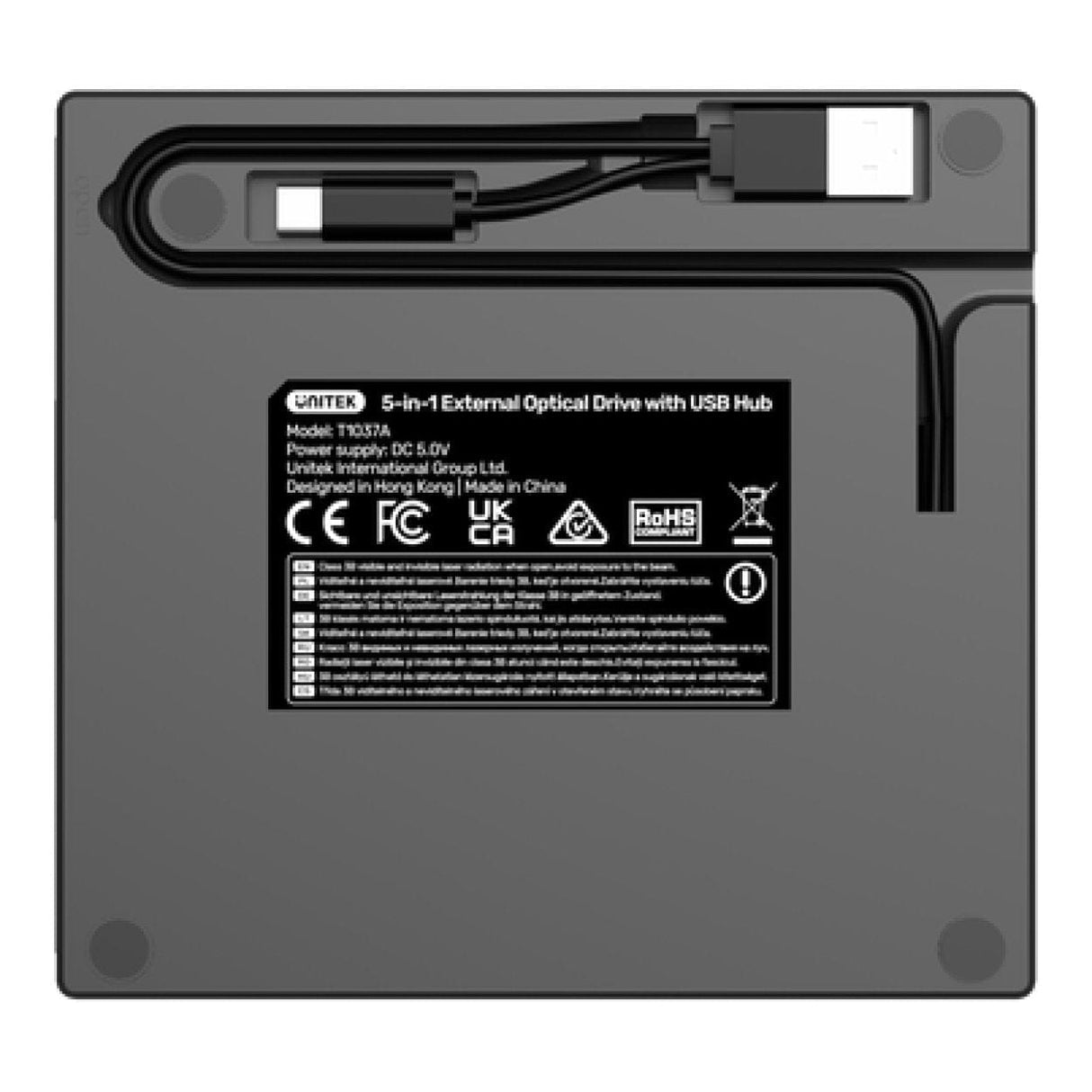 Unitek 5-in-1 External Optical Drive with USB Hub T1037A01