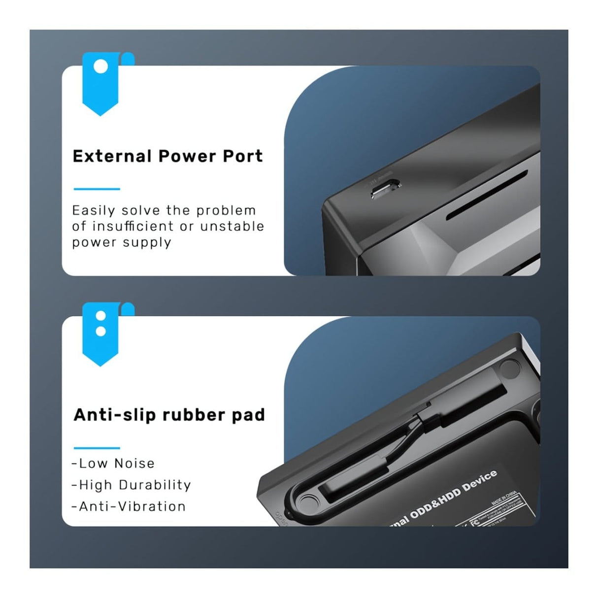 Unitek 5-in-1 External Optical Drive with USB Hub T1037A01