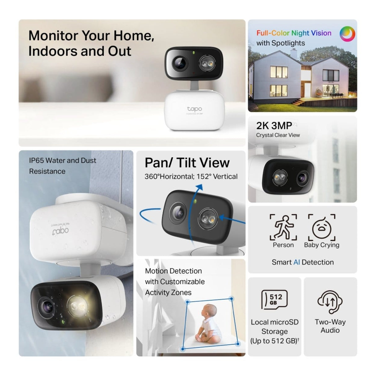 TP-Link Tapo C216 2K 3MP 4mm Wi-Fi Pan/Tilt Home Security Camera