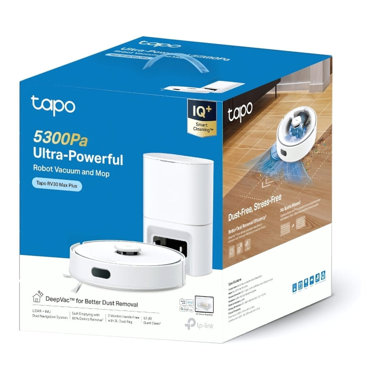 TP-Link Tapo RV30 Max Plus Robot Vacuum and Mop with Smart Auto-Empty Dock - White