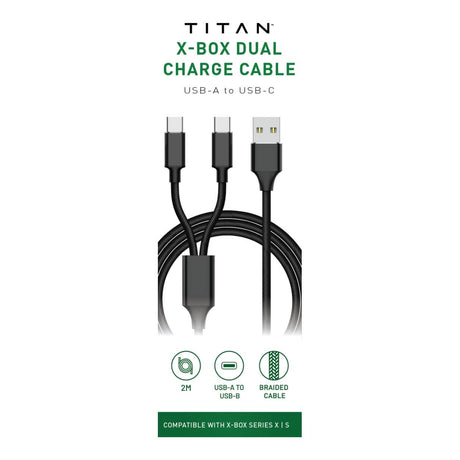 Titan Xbox Type-C to Type-A Dual Charging Cable 2m Black TG-DCCB-2MXB