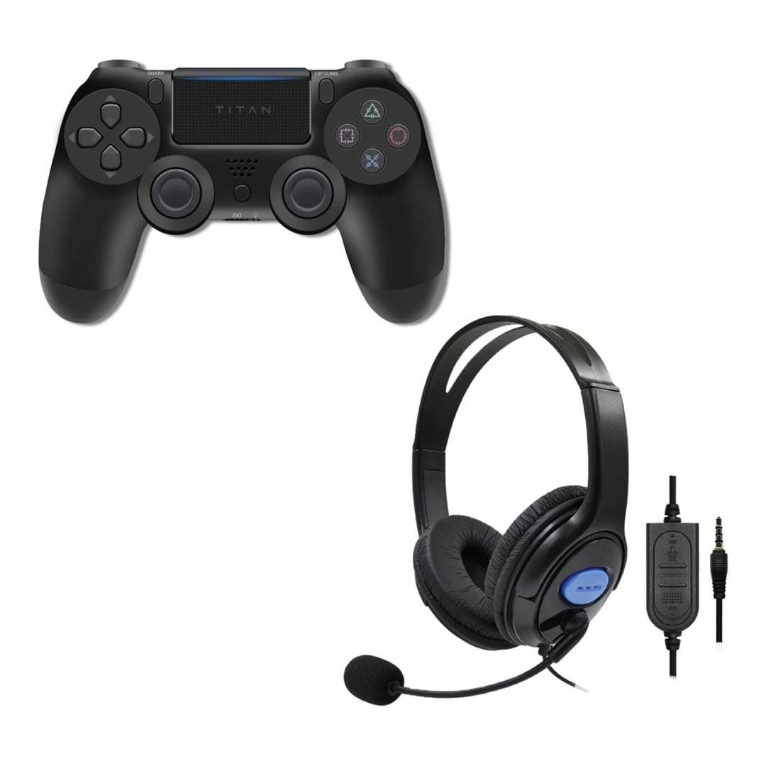Titan Wireless Bluetooth Controller and Wired Headset Bundle for PlayStation Black TG-VW-169-BLK-HS