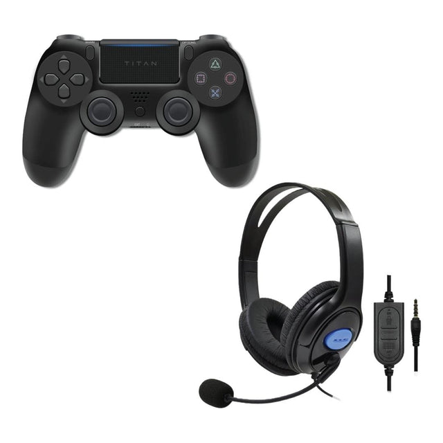 Titan Wireless Bluetooth Controller and Wired Headset Bundle for PlayStation Black TG-VW-169-BLK-HS
