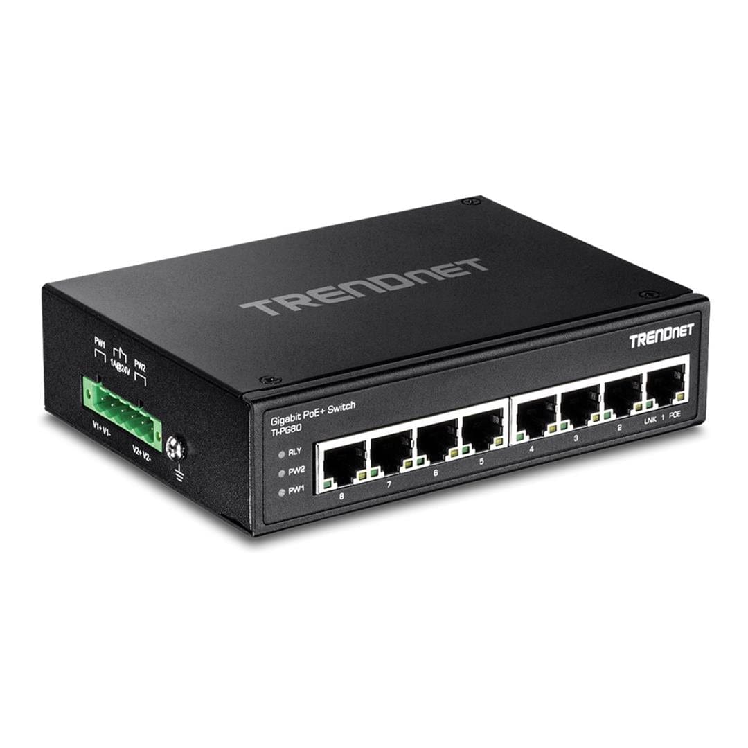Trendnet TI-PG80 8-port Hardened Industrial Gigabit PoE+ DIN-Rail Switch