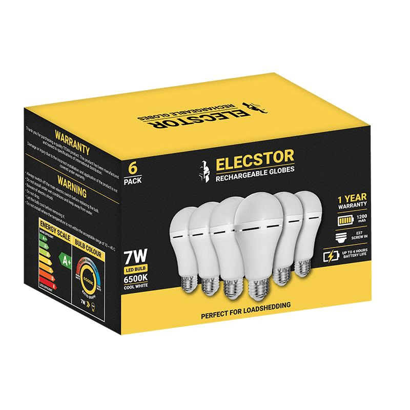 Elecstor E27 7W 1200mah Rechargeable LED Bulb 6-pack - Cool White TIT-A60-7W-E276PCW