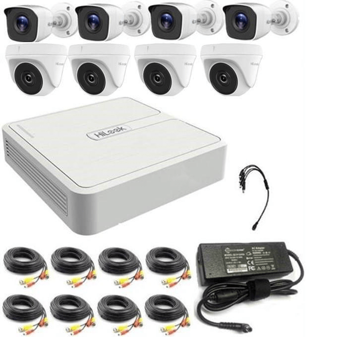 Hikvision HiLook 8 Channel DVR with 4x FHD Bullet Cameras and 4x FHD Dome Cameras DIY Combo Kit TK-8082MH-PP