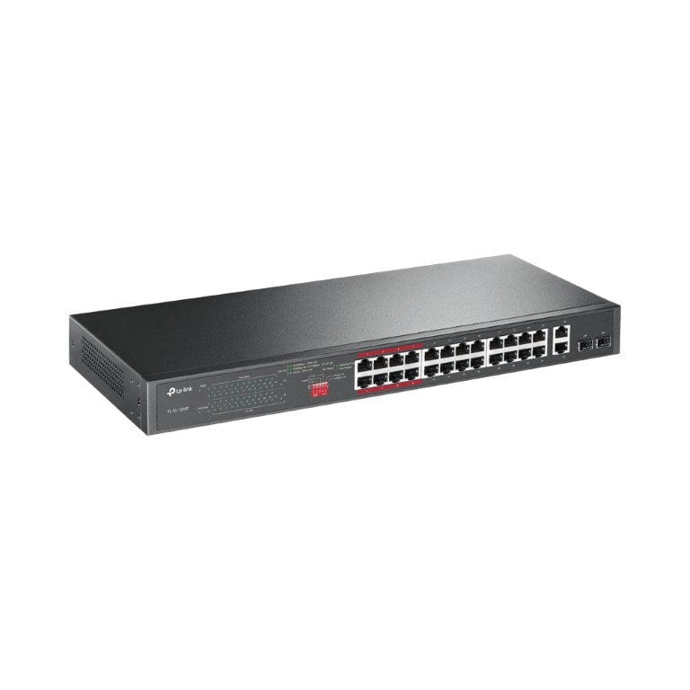 TP-Link TL-SL1226P 24-port PoE+ Fast Ethernet Unmanaged Switch with 2x Gigabit RJ45 and 2x combo Gigabit SFP ports