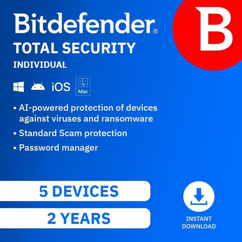 Bitdefender Total Security Individual 5 Device 2-Year Subscription Download