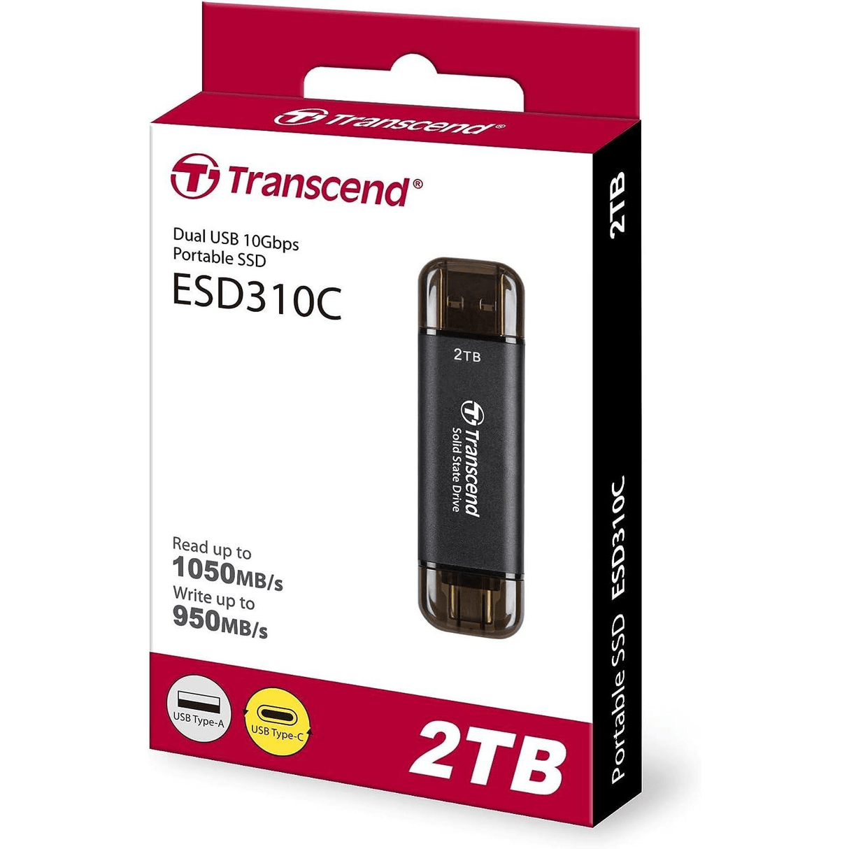 Transcend 2TB USB with Type-C and Type-A Portable SSD Black