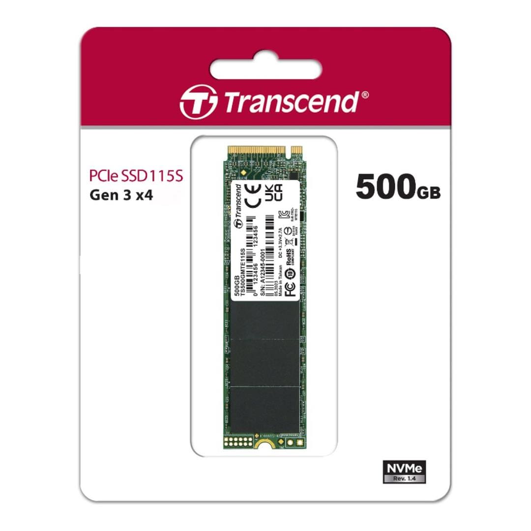 Transcend 2280 M.2 500GB NVMe Gen3x4 Internal SSD TS500GMTE115S
