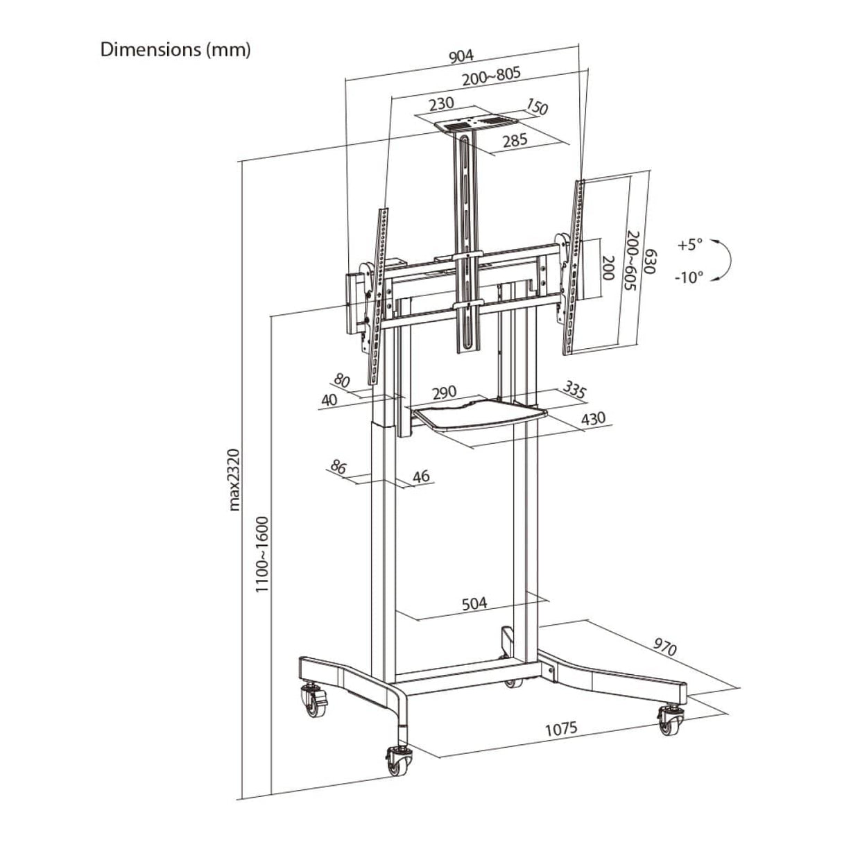Lumi Deluxe 55 to 100-inch Motorized Large TV Cart TTL14-68TW