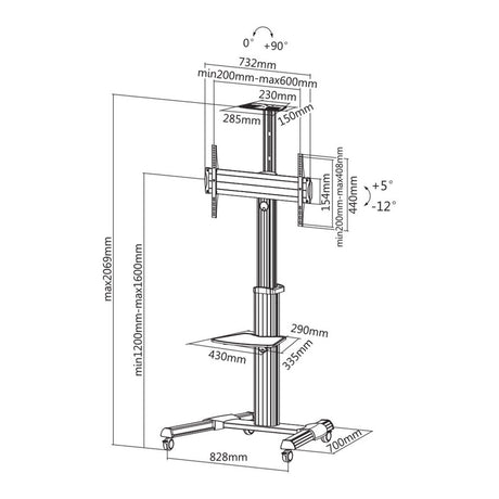 Brateck 37 to 70-inch AV 2.07m high Trolley Stand TTV04-46TW