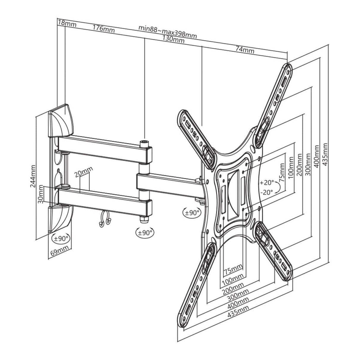 Space TV 23 to 55-inch Full Motion TV Bracket TVARMSWIVEL02