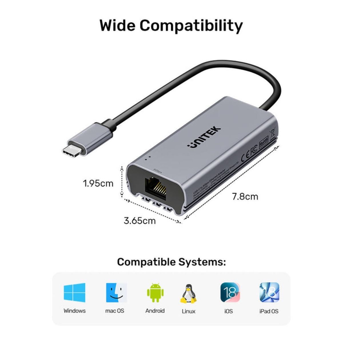 Unitek USB-C to 5Gbps RJ45 Ethernet Adapter Space Grey U1343A