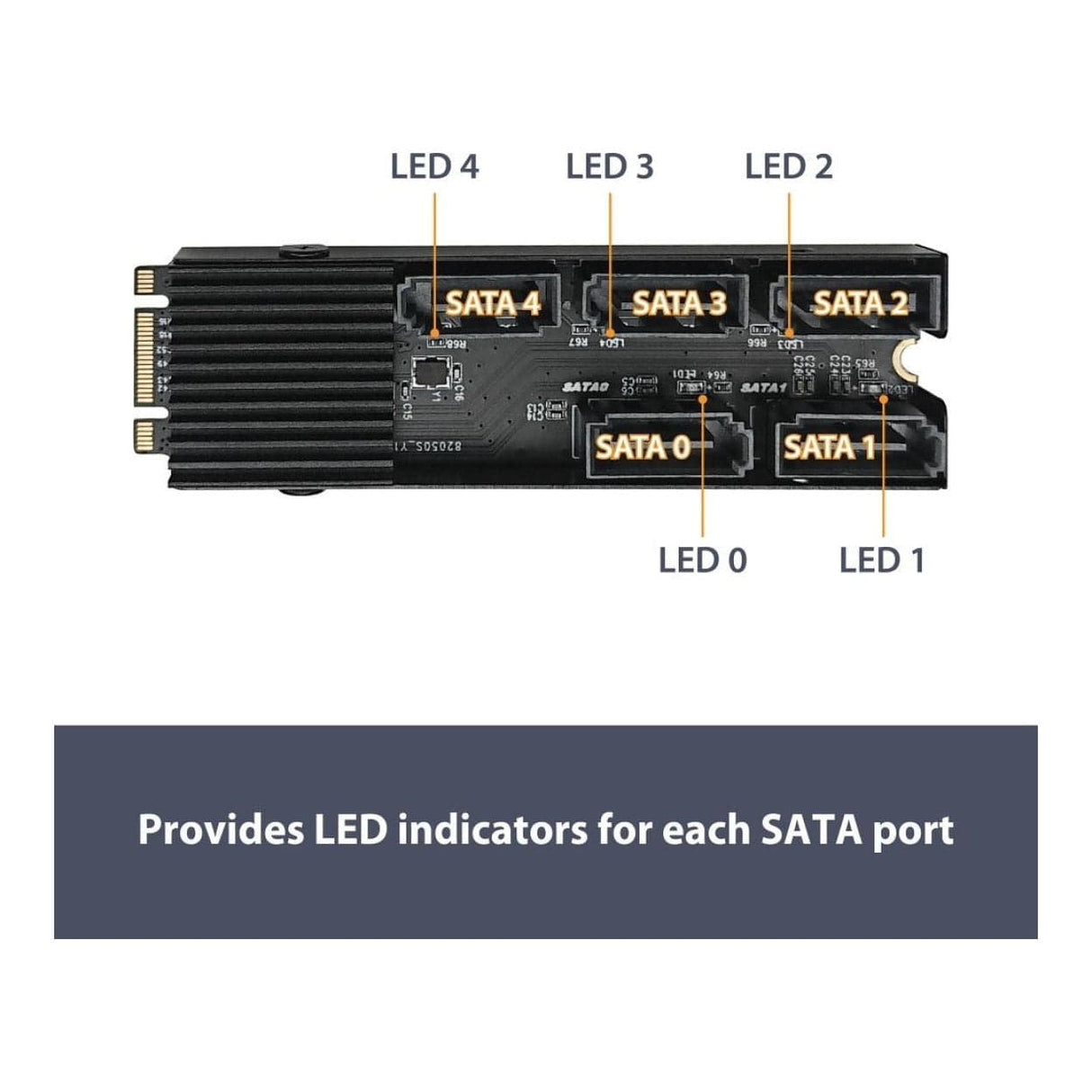 Vantec M.2 PCIe Gen3x2 B+M Key to 5-port SATA Expansion Card UGT-M2670