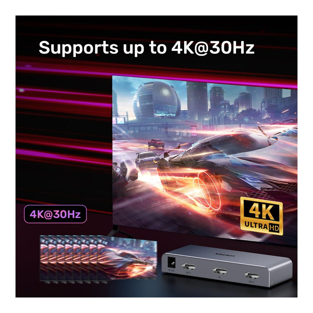 Unitek 3-port 4K HDMI Splitter Grey V1130A01-UK