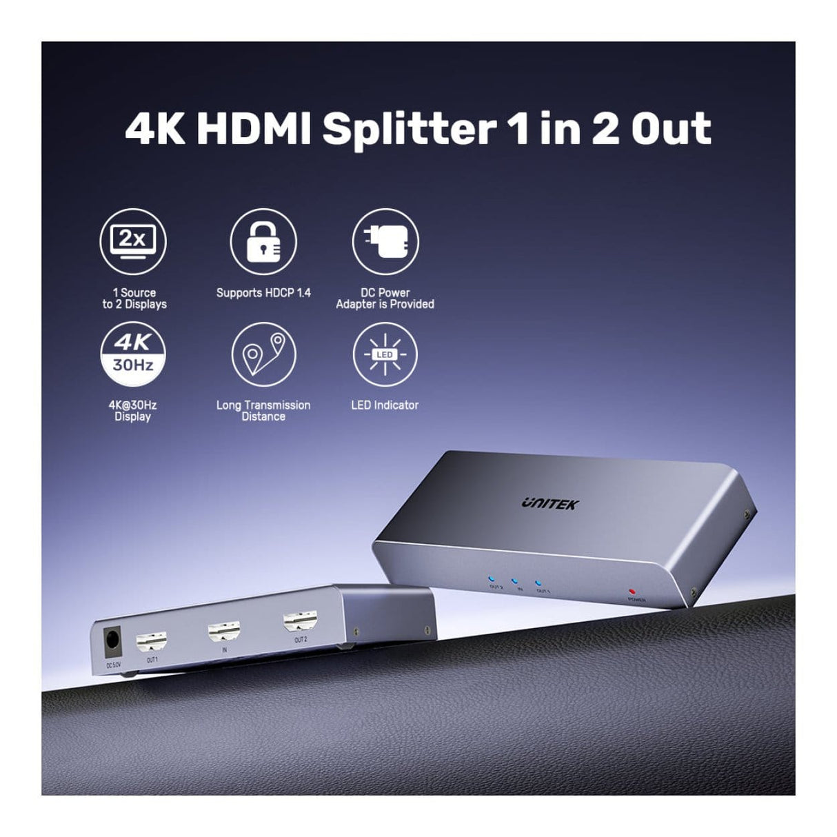 Unitek 3-port 4K HDMI Splitter Grey V1130A01-UK