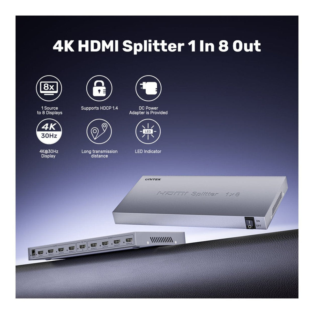 Unitek 9-port 4K HDMI Splitter Grey V1132A01-UK