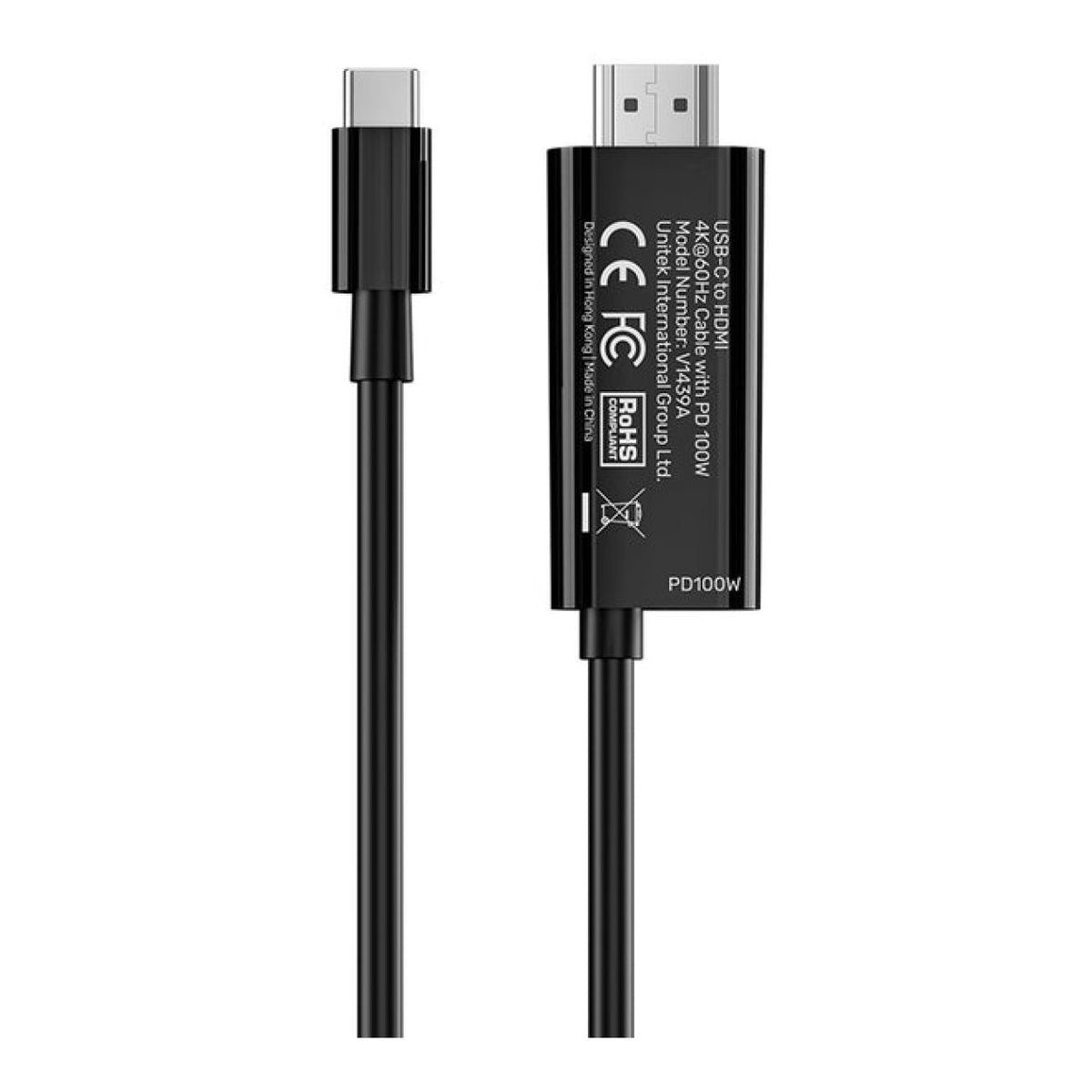 Unitek USB-C to HDMI 4K 60Hz Cable with 100W PD Charging 2m Black V1439A