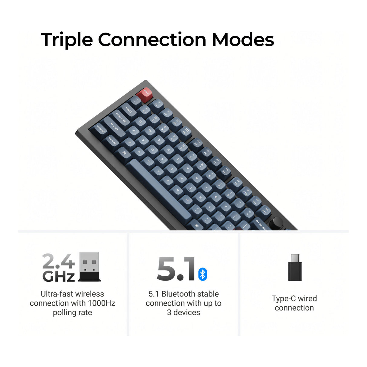 Keychron V3 Max QMK/VIA 80 Wireless Custom Brown Switch Mechanical Keyboard - Carbon Black V3M-D3