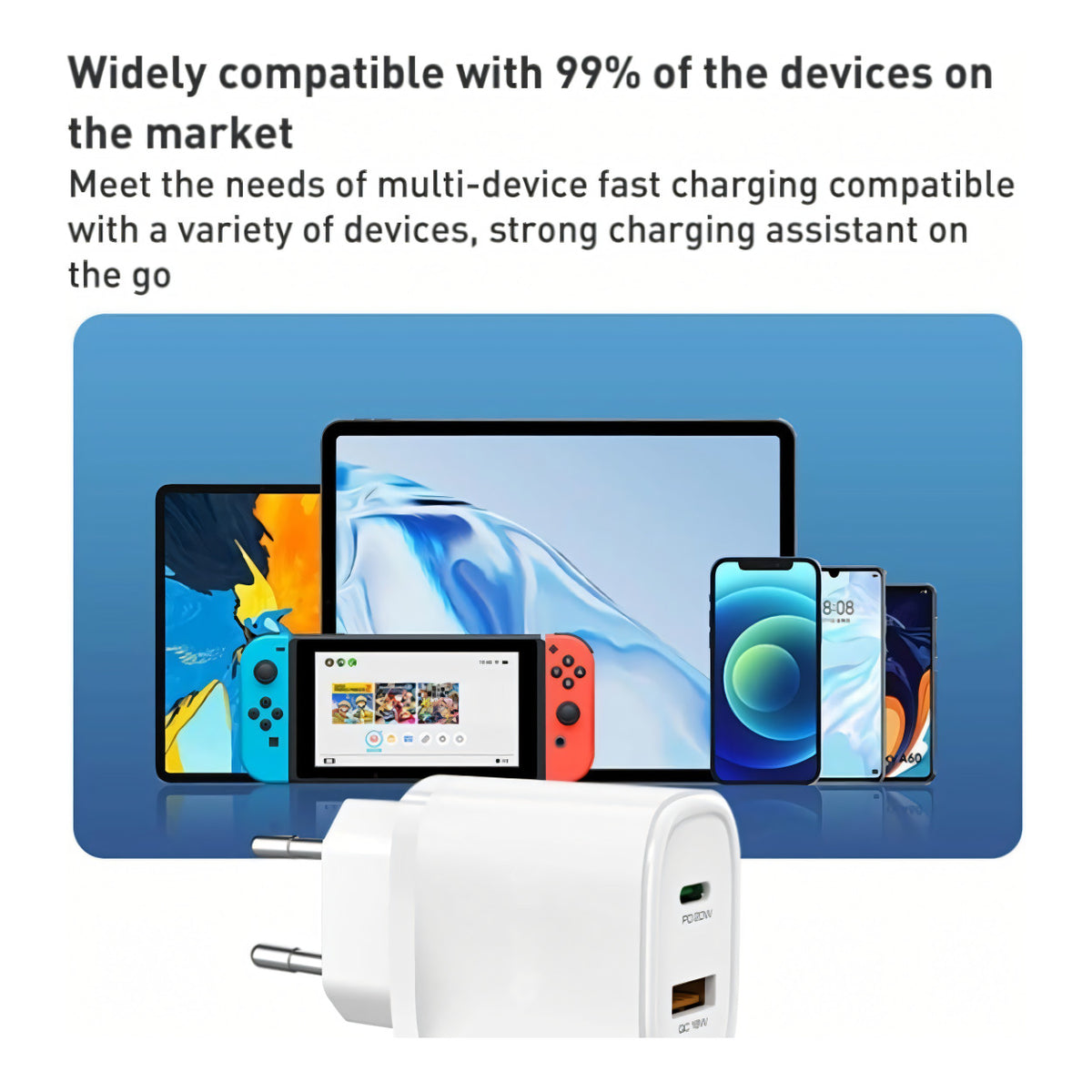 VIPLATINA VC12 1m 20W USB-C and QC 18W USB-A GaN Charger