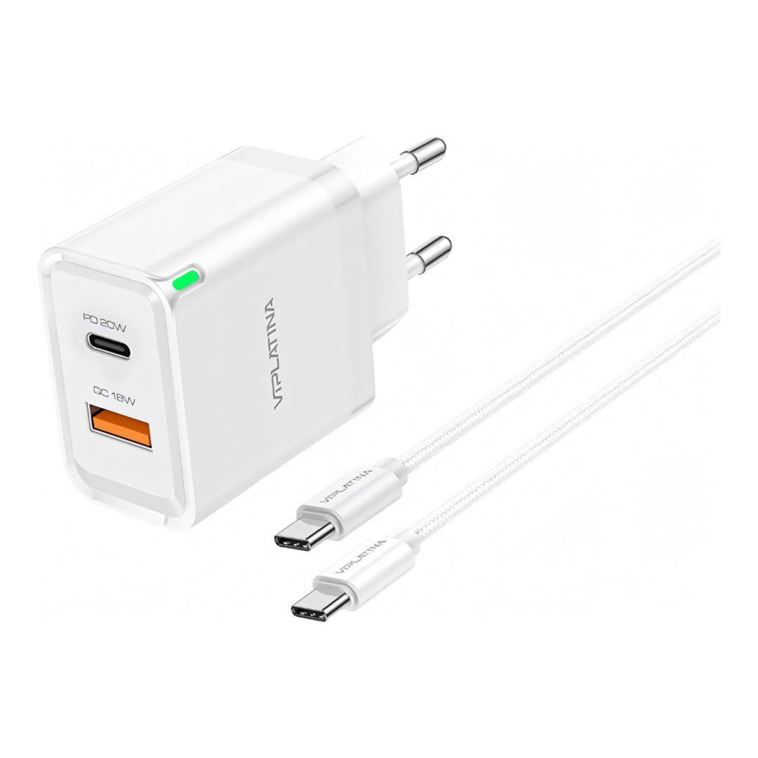 VIPLATINA VC12 1m 20W USB-C and QC 18W USB-A GaN Charger
