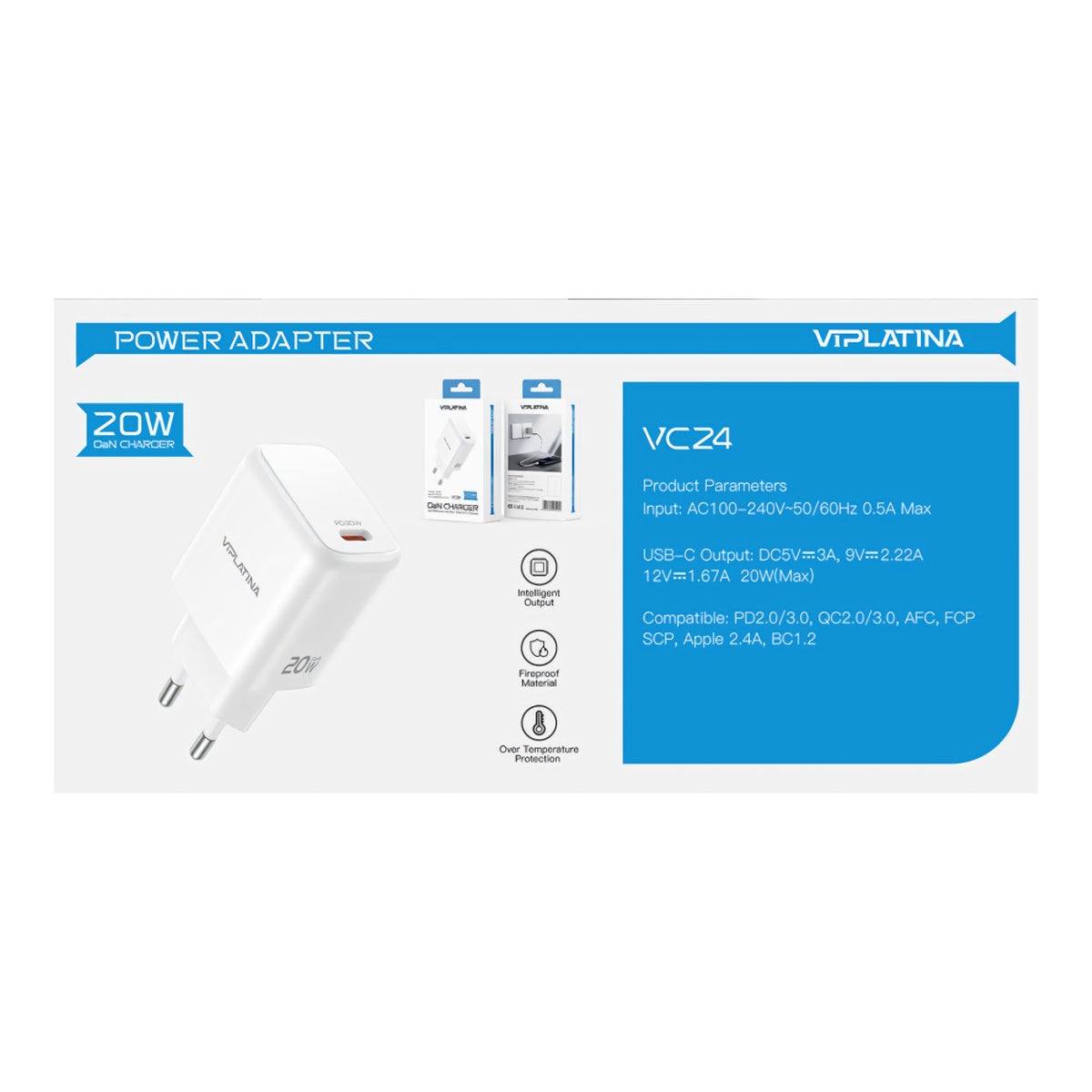 VIPLATINA VC24 20W GaN USB-C Fast Charger