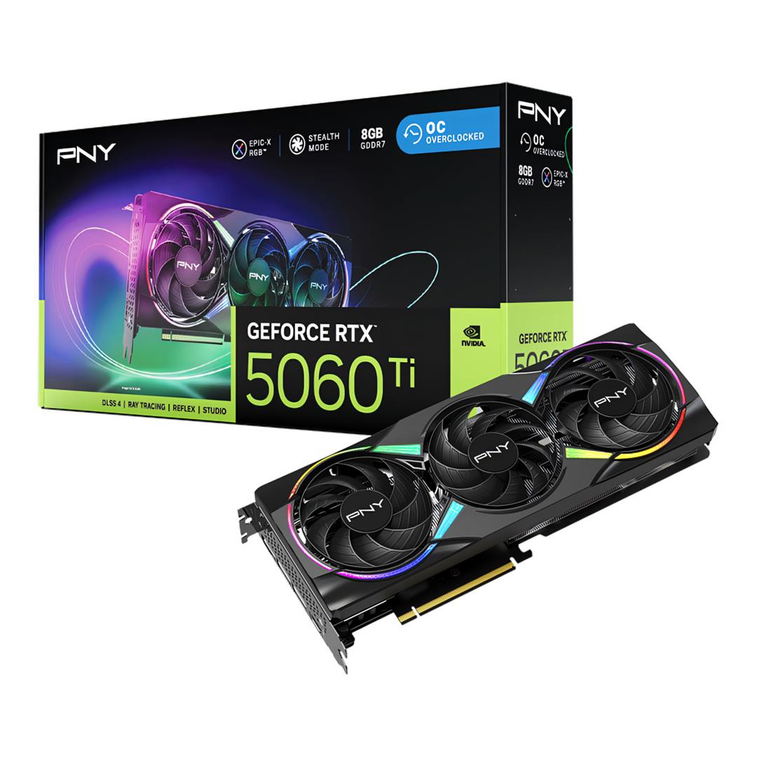 PNY RTX 5060 Ti EPIC-X RGB OC Triple Fan 8GB GDDR7 Graphics Card VCG5060T8TFXXPB1-O