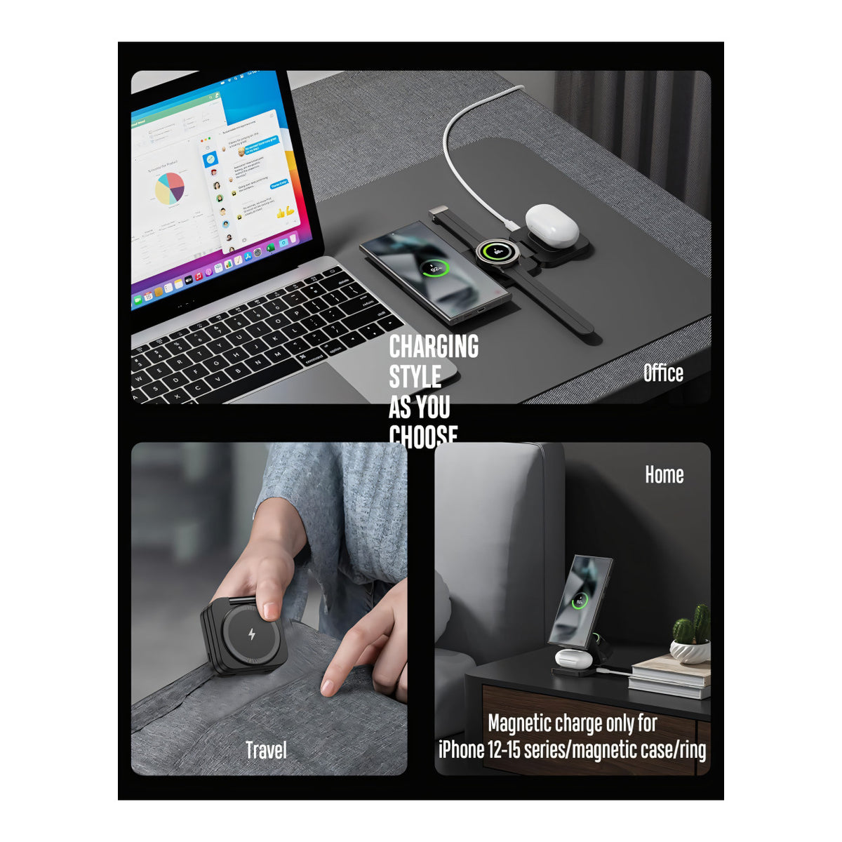 VIPLATINA VD12 3-in-1 Foldable Wireless Charging Stand