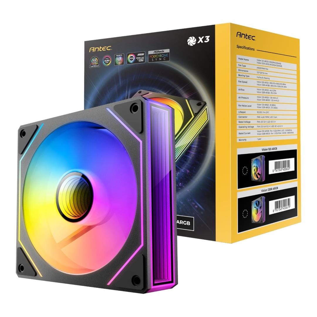 Antec Vision PWM 120mm ARGB Reverse Infinity Mirror Case Fan Black 3-pack