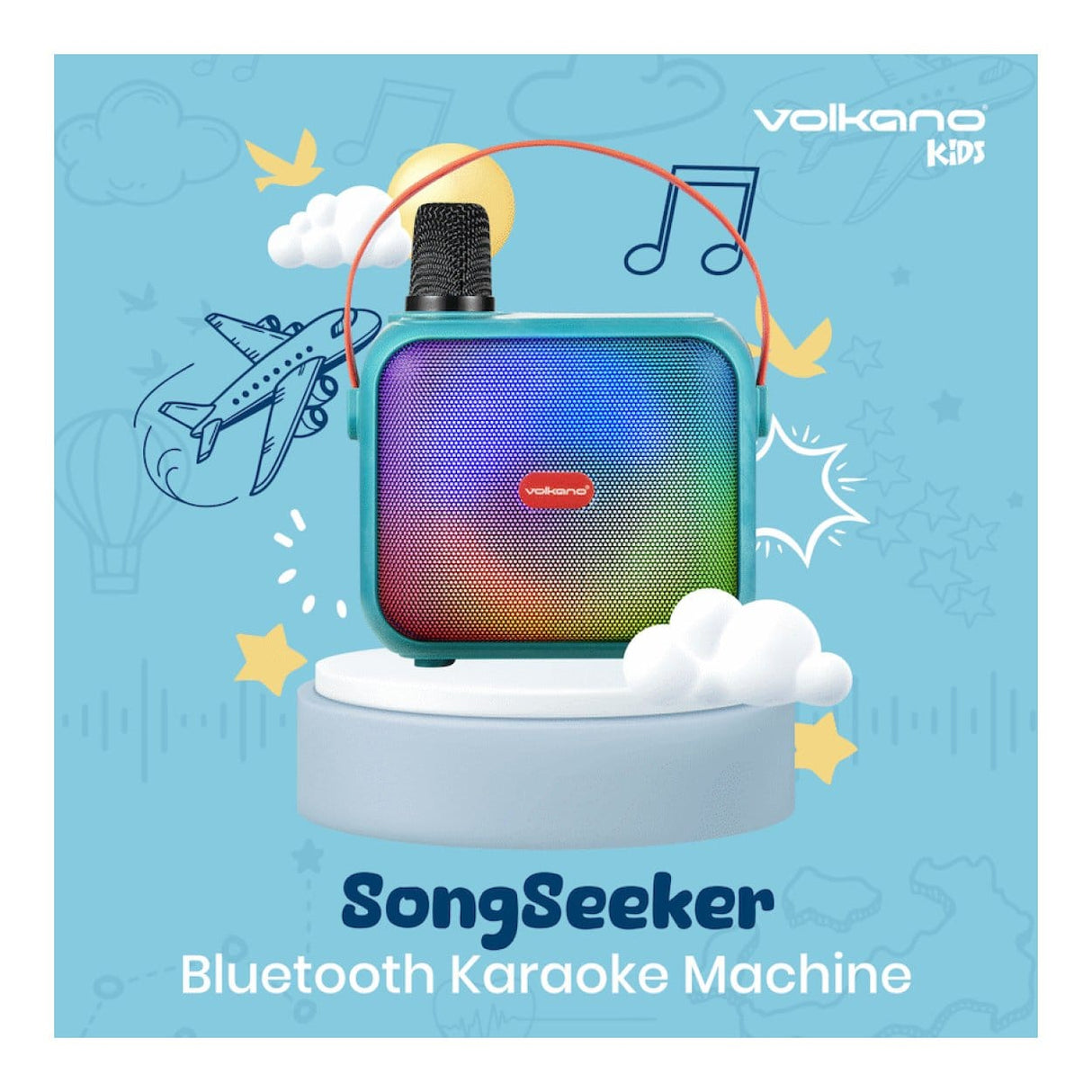 Volkano Kids SongSeeker Bluetooth Karaoke Machine with Wireless BT Microphone VK-10117-TQ