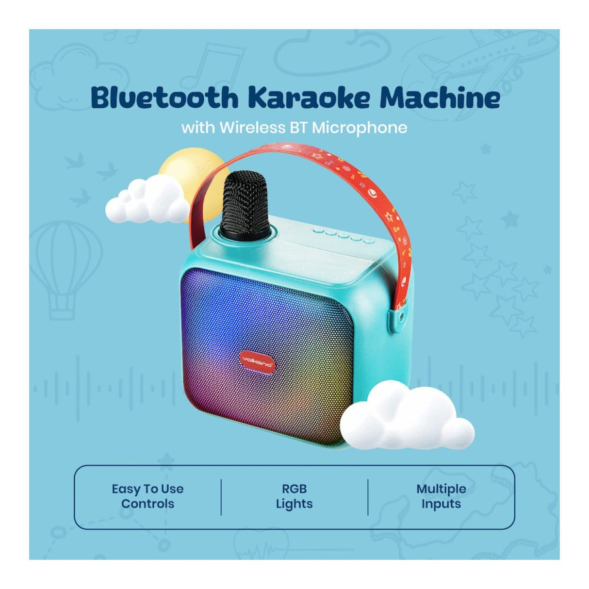Volkano Kids SongSeeker Bluetooth Karaoke Machine with Wireless BT Microphone VK-10117-TQ
